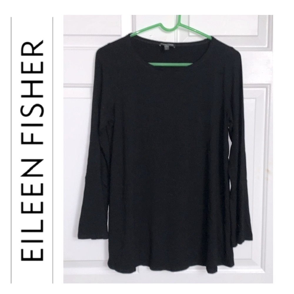 🎄🎆 Eileen Fisher Black Long Slv Fluid Top Sustainable Minimalist Slow Fashion M